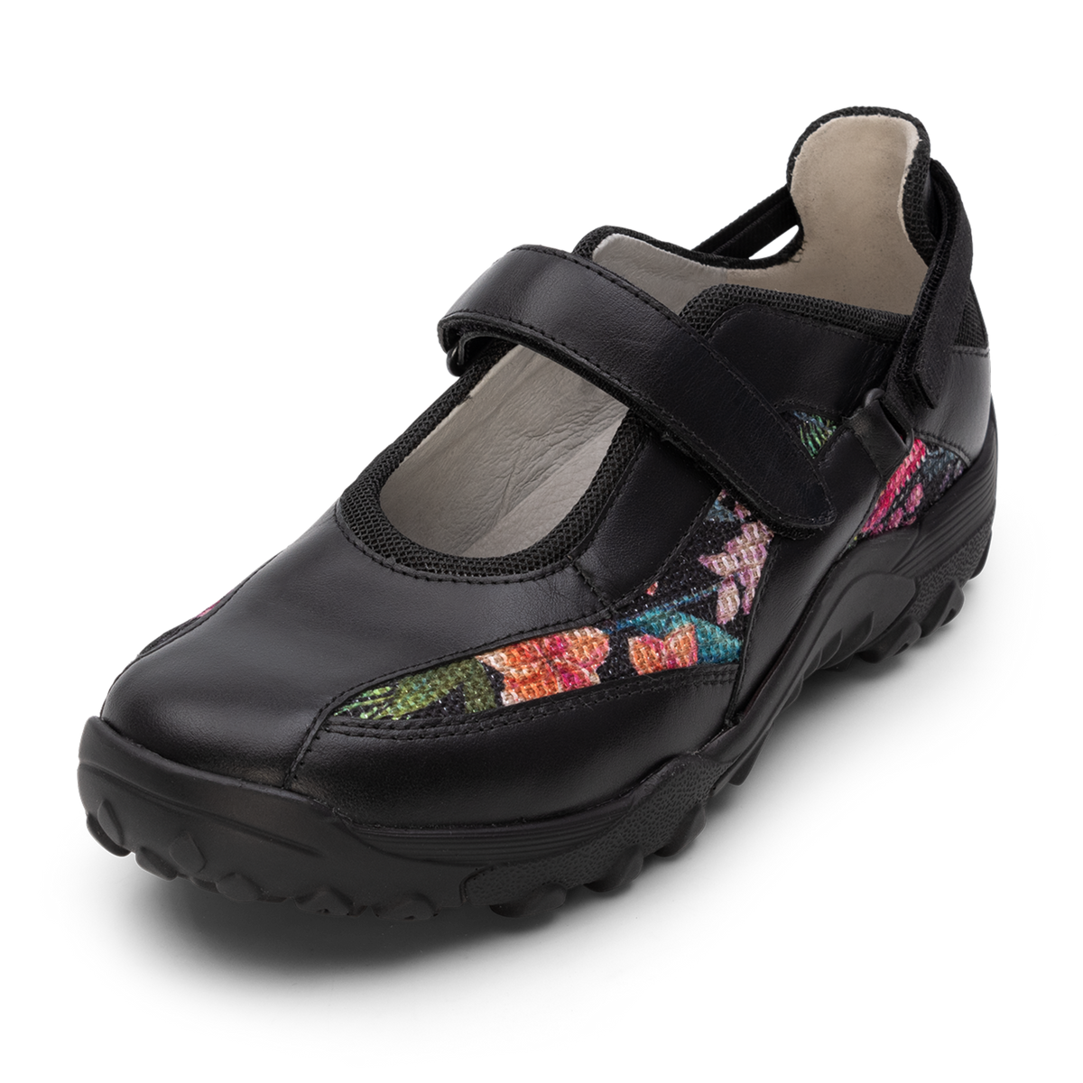 sportlicher Ballerina Softnappaleder schwarz/floral