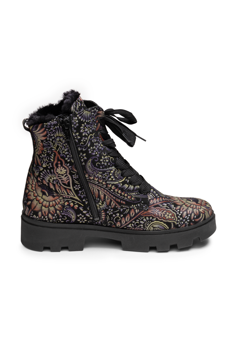 blumige Stiefelette Nubukleder schwarz/floral