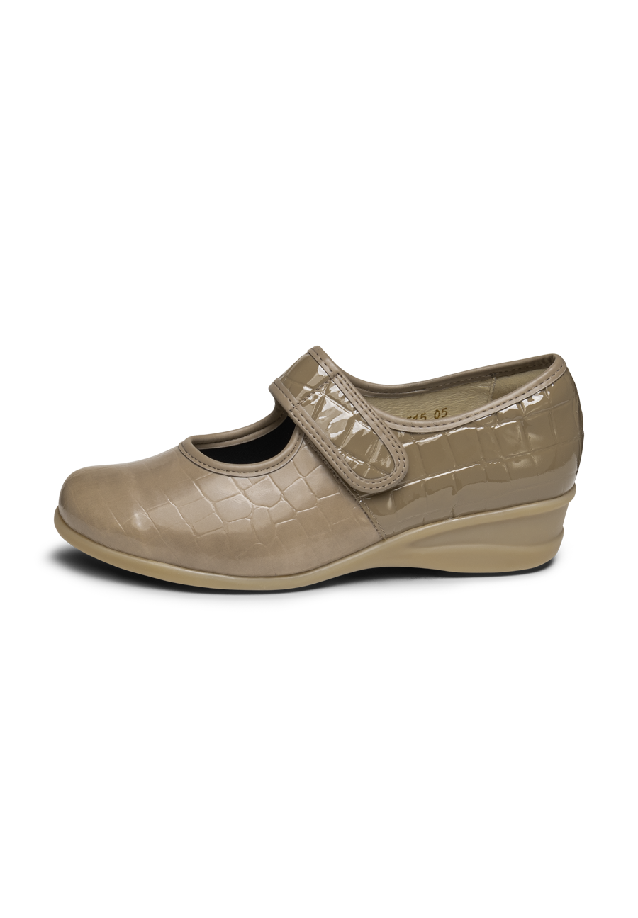 anschmiegsamer Mary-Jane Krokolack-Stretch taupe