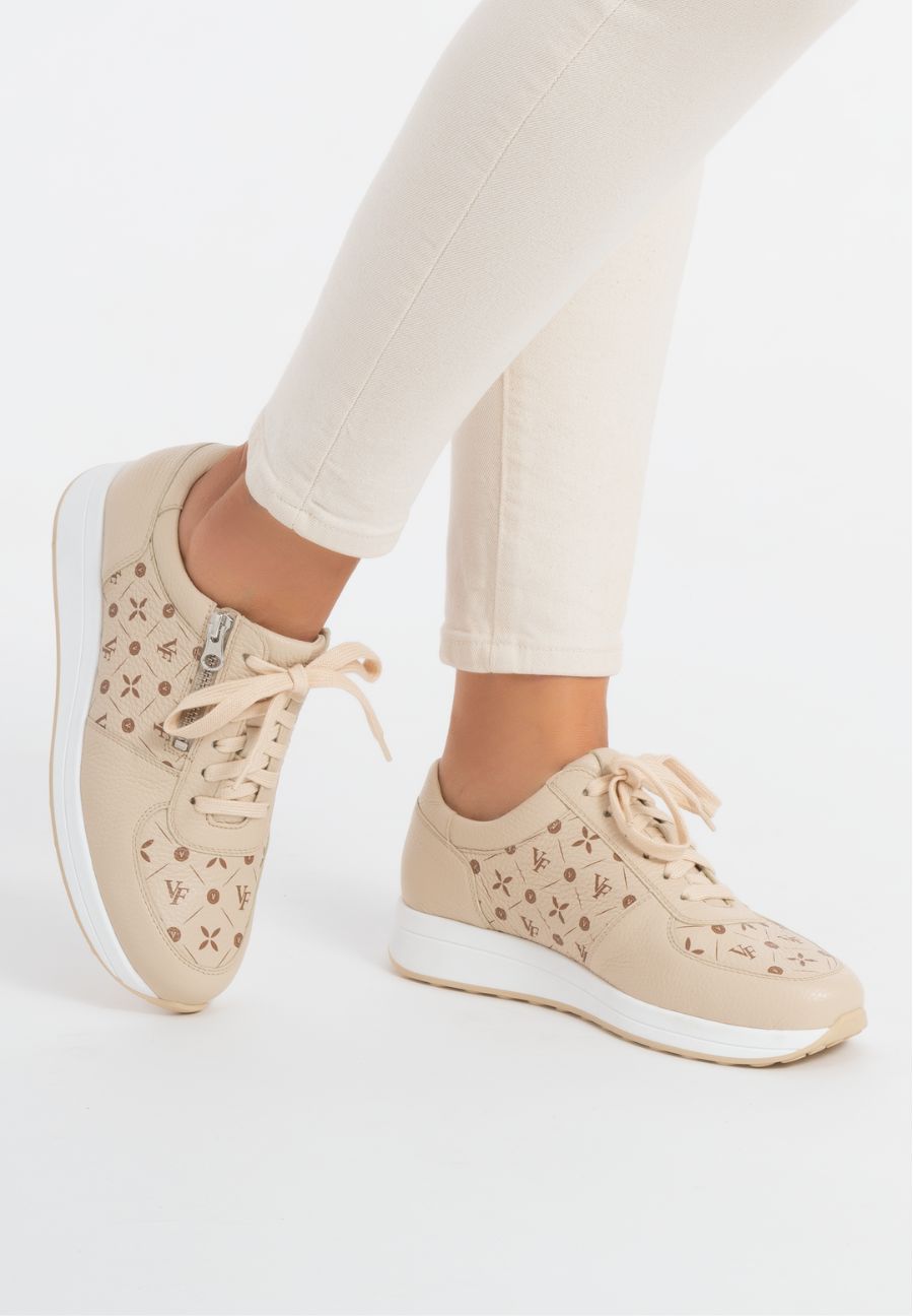 bedruckter Sneaker Hirschleder beige