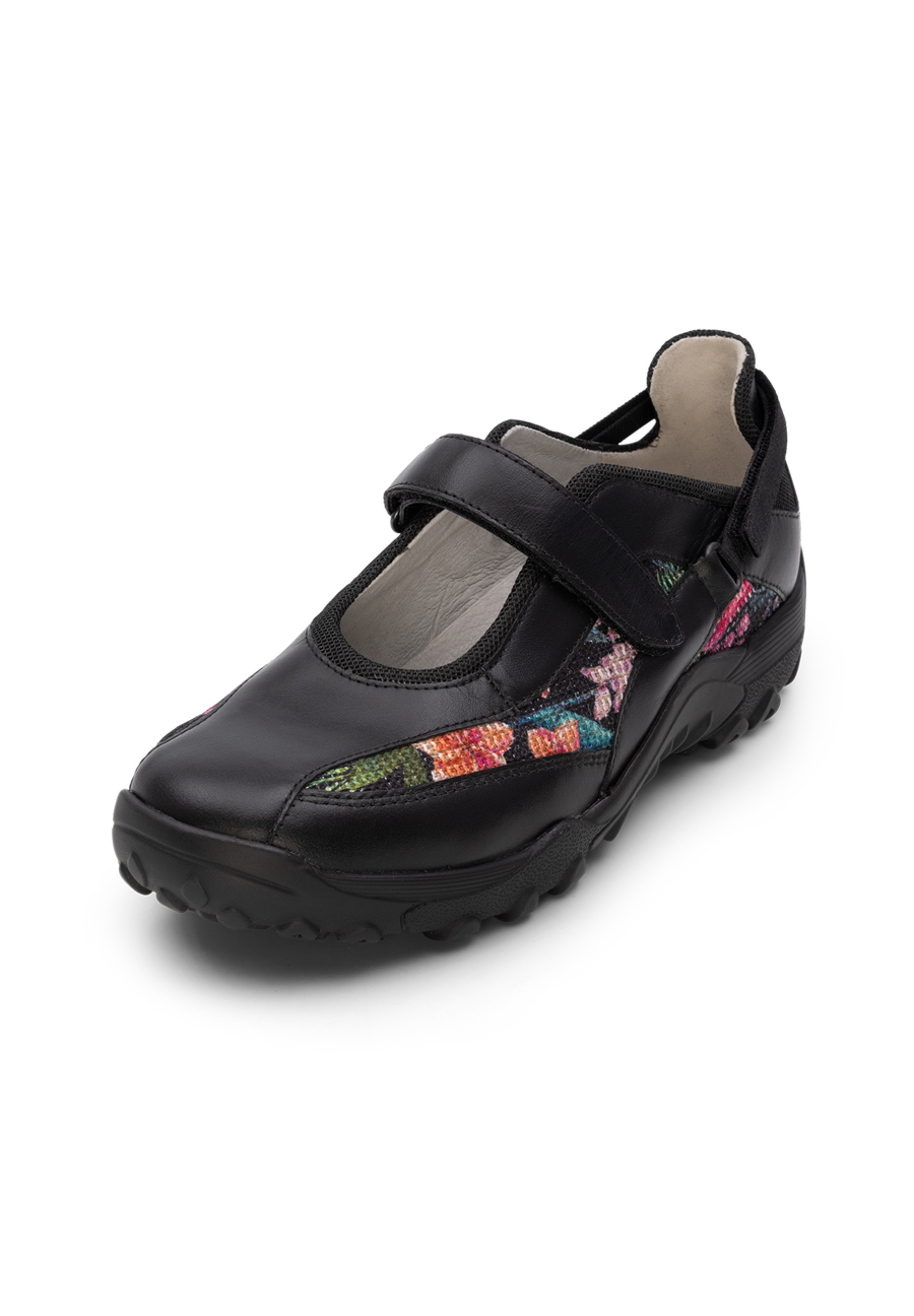 sportlicher Ballerina Softnappaleder schwarz/floral