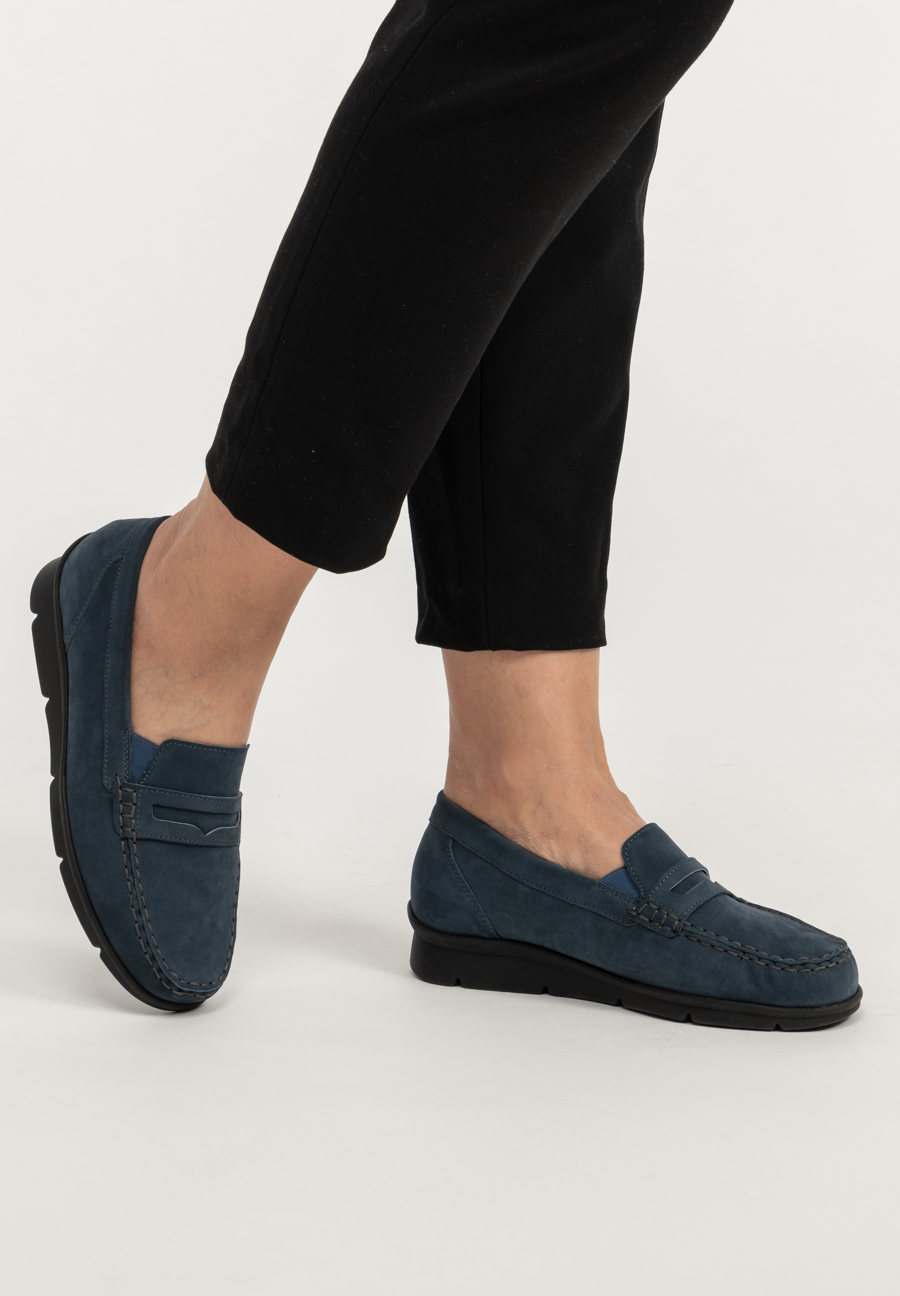 fescher Mokassin Softnubuk jeansblau