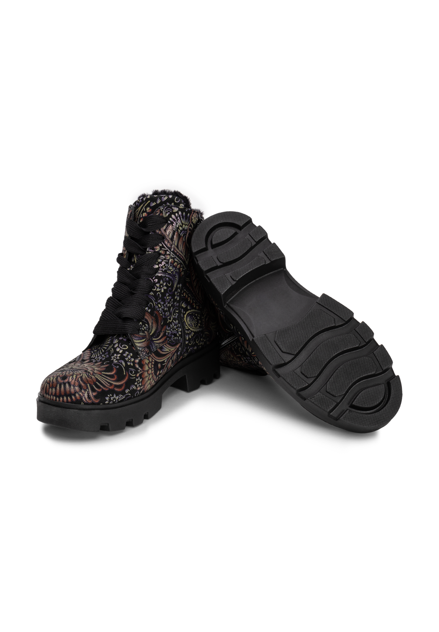 blumige Stiefelette Nubukleder schwarz/floral