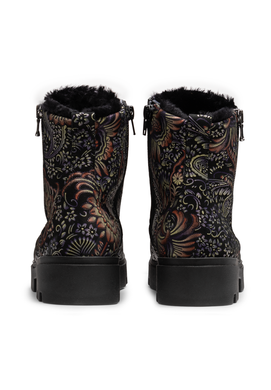 blumige Stiefelette Nubukleder schwarz/floral