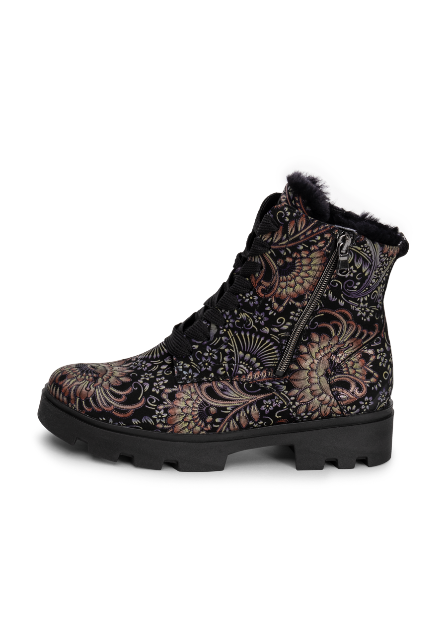 blumige Stiefelette Nubukleder schwarz/floral