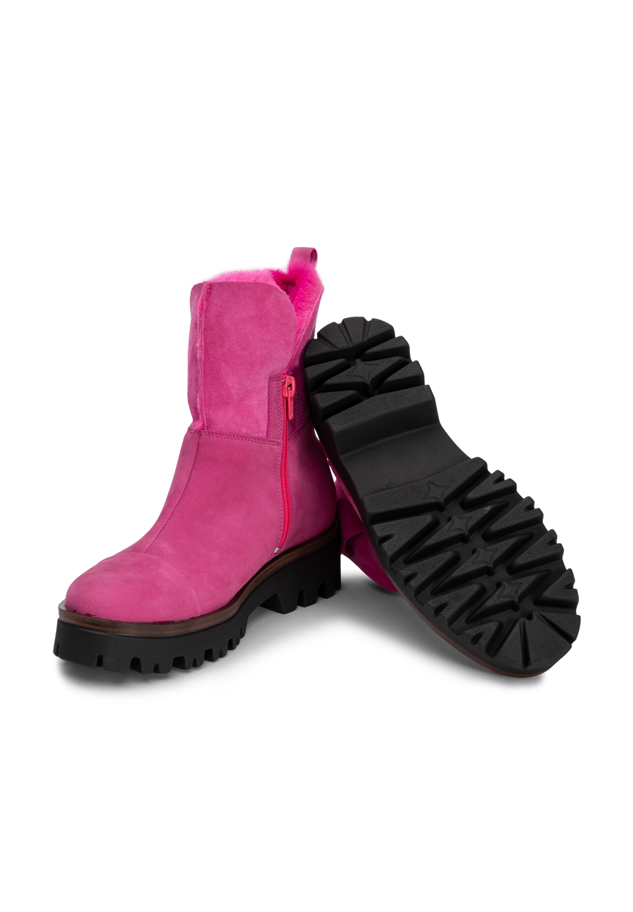 wundervolle Stiefelette Nubukleder fuchsia