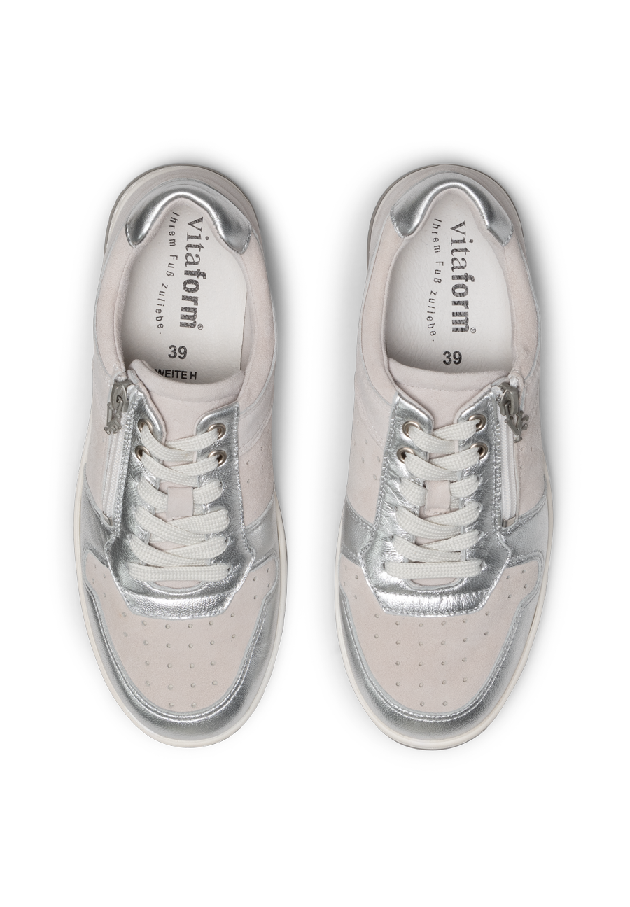 stylischer Sneaker Nubukleder weiß/silber