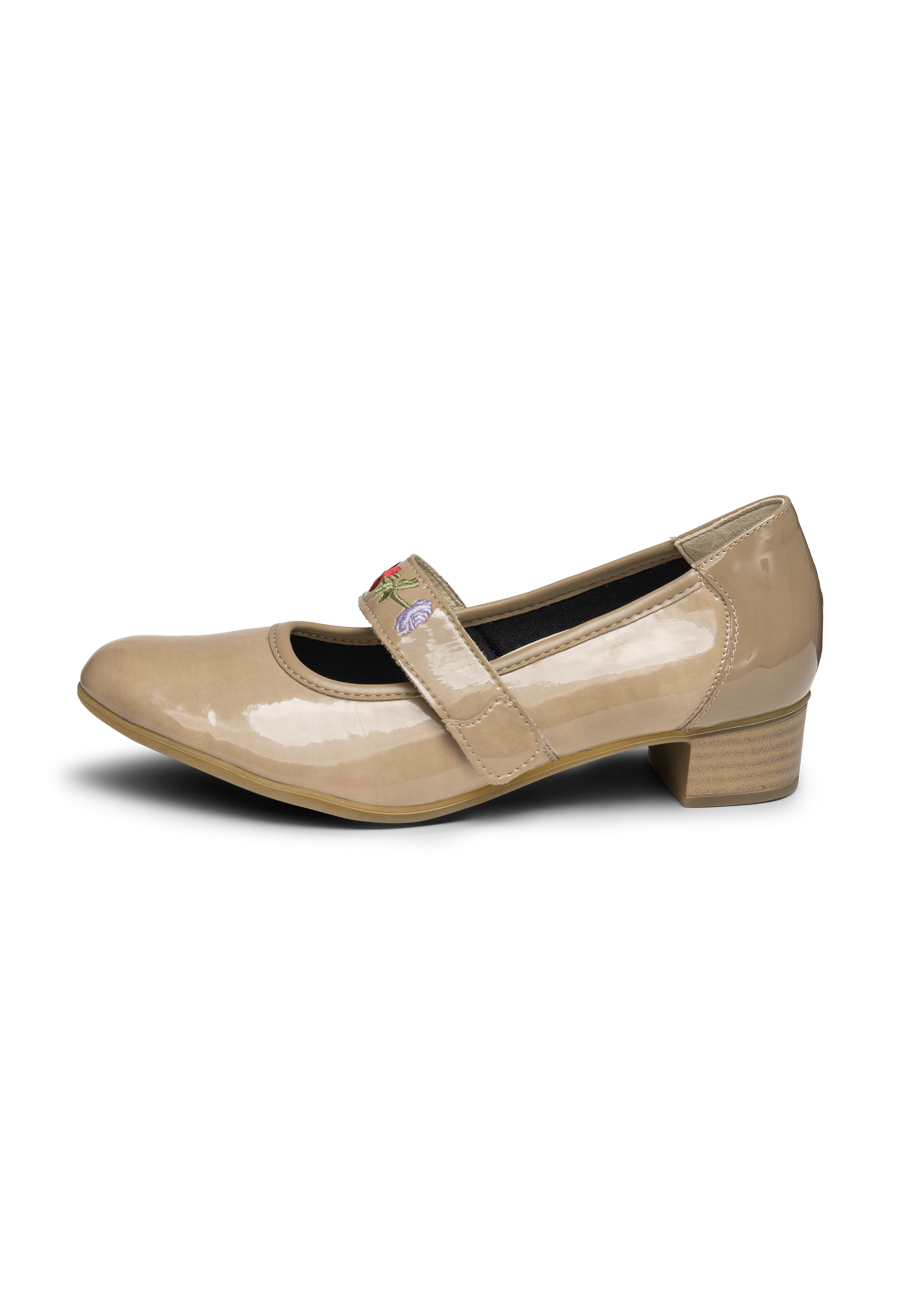 bezaubernder Mary-Jane Pumps Leder/Stretch taupe