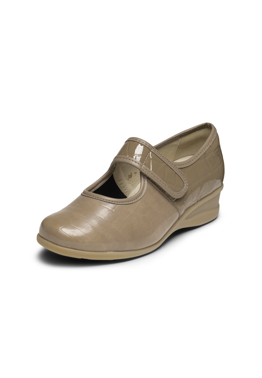 anschmiegsamer Mary-Jane Krokolack-Stretch taupe