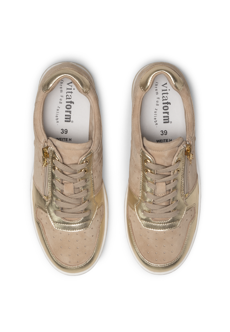 stylischer Sneaker Nubukleder beige/gold