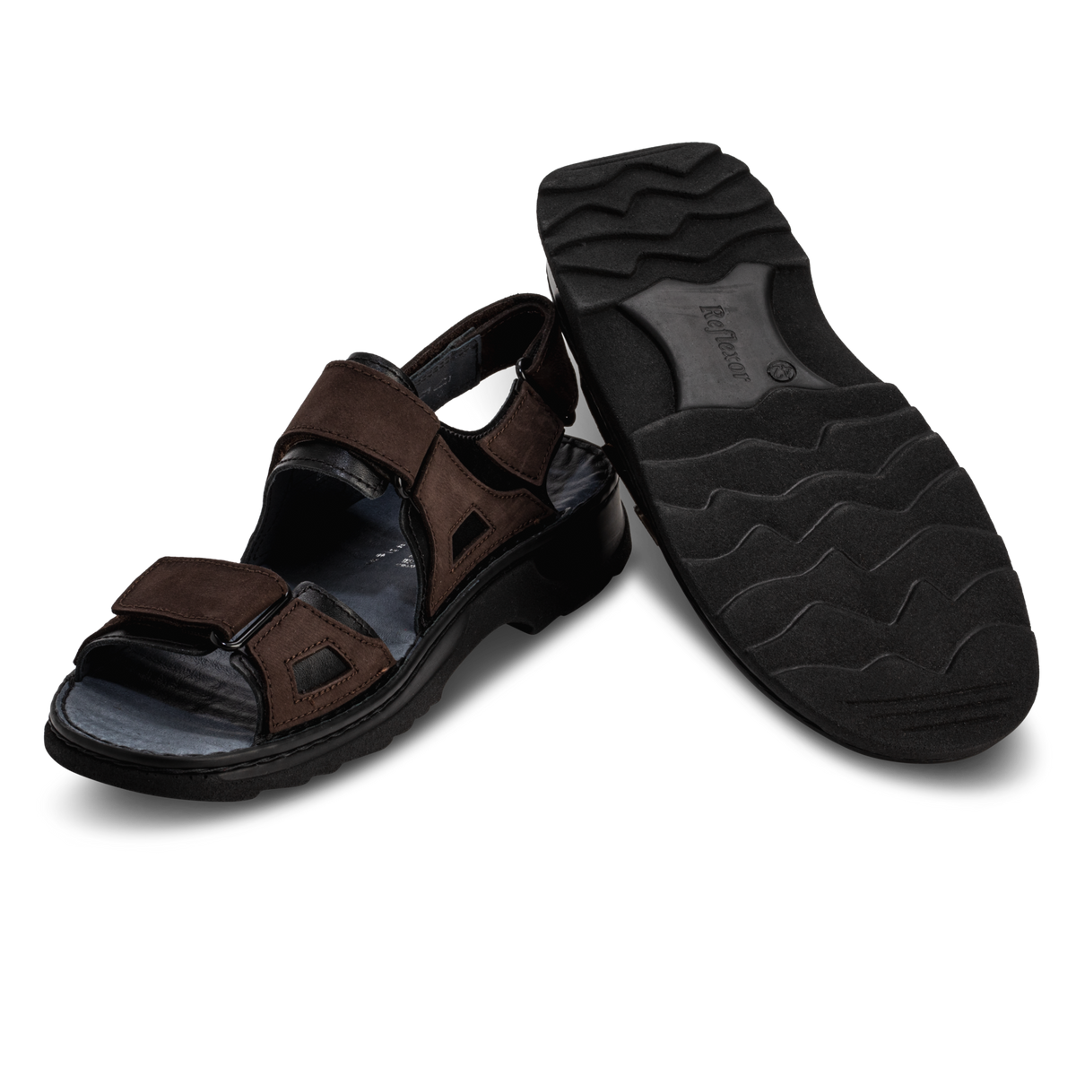 sportieve sandalen nubuckleer zwart/donkerbruin